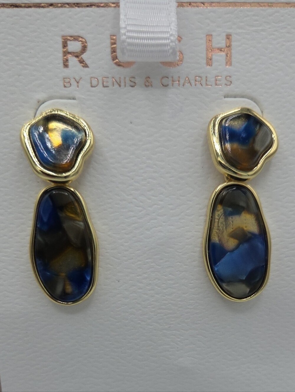 5 for $25! RUSH by Denis & Charles Blue & Gold Tone Resin Drop Earrings